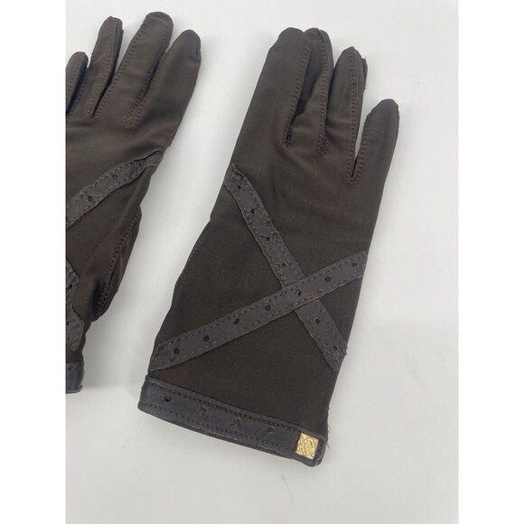 VTG 80s Leather Black Nylon Spandex Gloves Stretch Winter Driving Finale OS - Picture 2 of 9